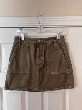 PacSun Olive Green Utility Mini Skirt Contrast Stitch Carpenter Style Size 25